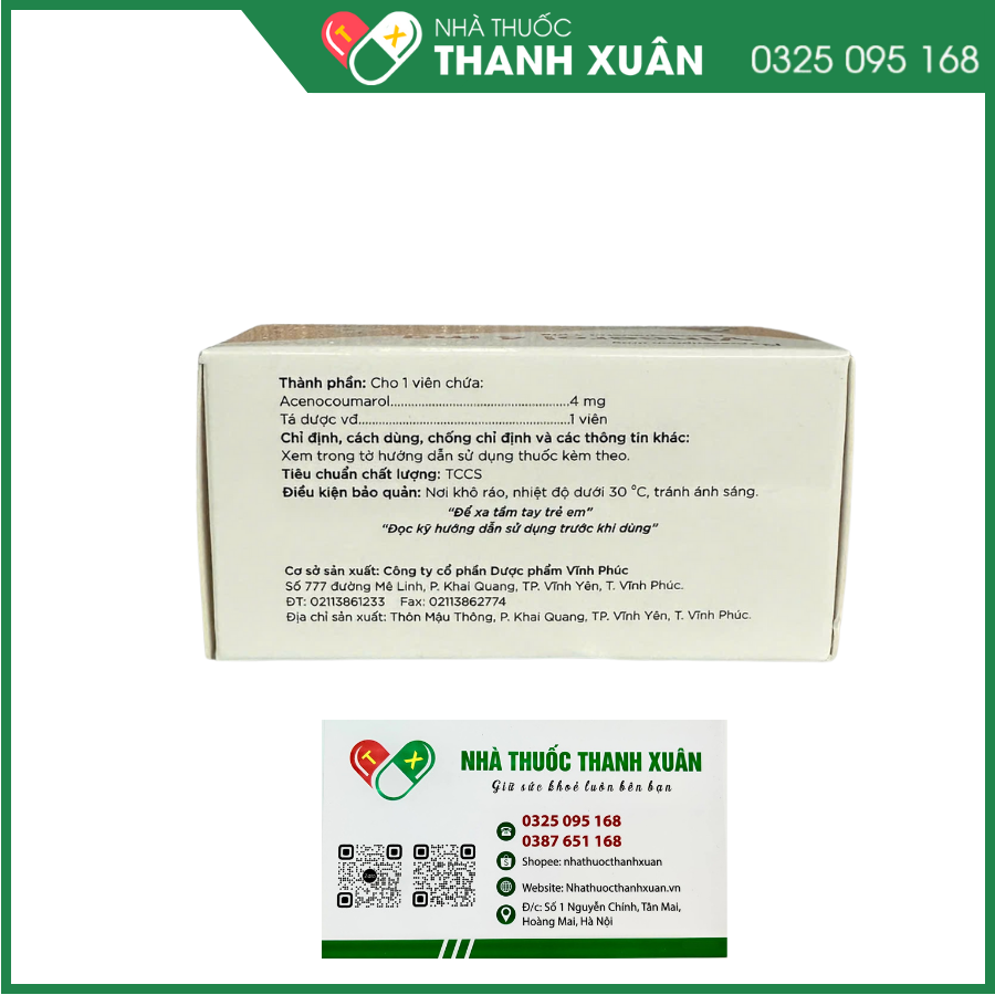 Vincerol 4mg - Phòng và trị huyết khối (10 vỉ x 10 viên)